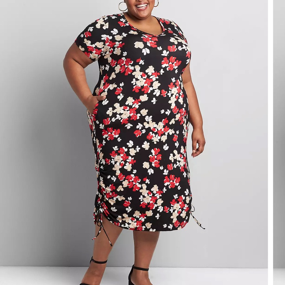 Lane Bryant Short-Sleeve Ruched Side Midi Dress Plus Size 30/32